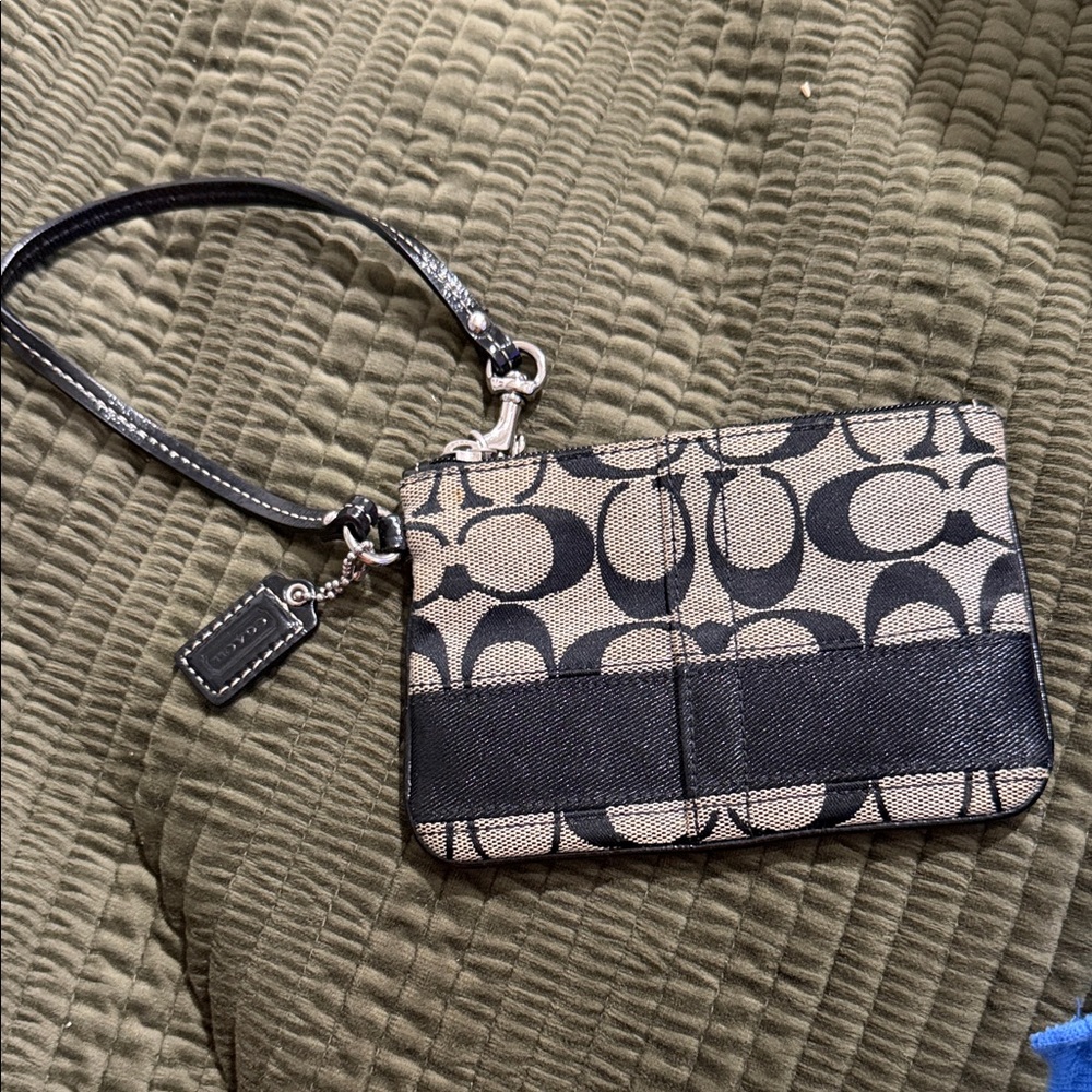 Coach Black and Tan Signature Wristlet